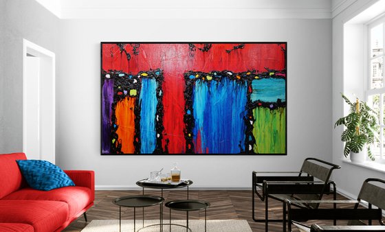 Circus Extravaganza 250cm x 150cm Red Textured Abstract Art