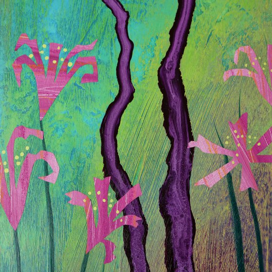 White Cat with Pink Nerines