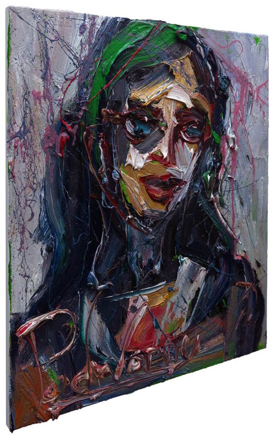 UNTITLED m870 - Original oil painting large expressionism female signed portrait