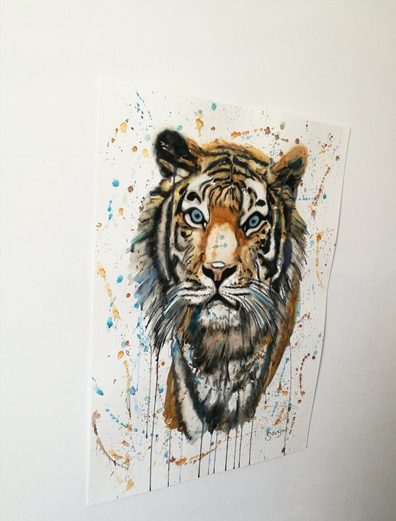 Tiger Splash. Watercolour on paper.