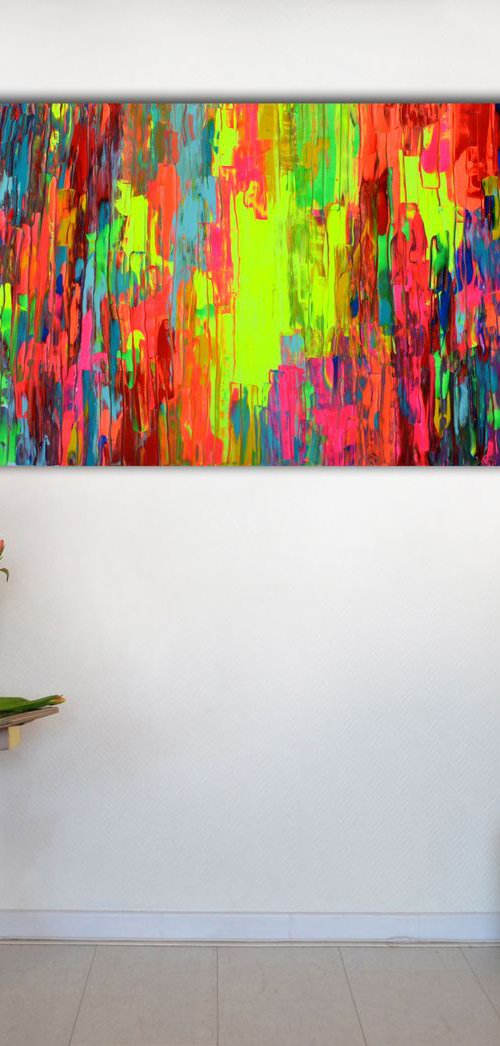 Gypsy Girl Dancing in the Night IX - 150x60x2 cm - Big Painting XXXL - Large Abstract, Supersized Painting - Ready to Hang, Hotel Wall Decor by Soos Tiberiu