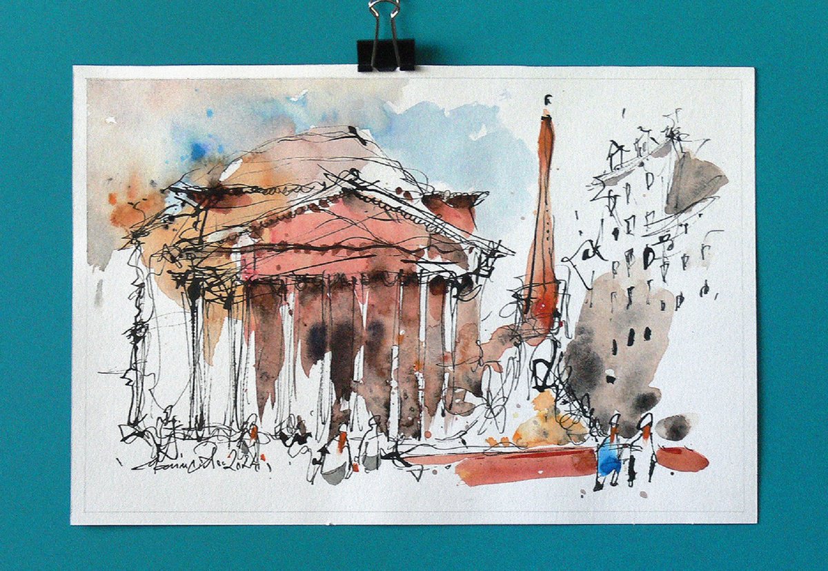 Impressionistic Cityscapes Watercolour By Marin Victor, 11 X 7", Rome, Watercolor On Paper., Original Artwork