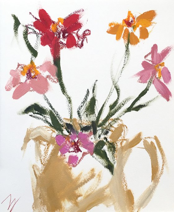Zinnias In Ochre Jug