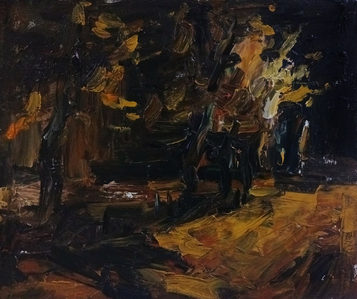 Expressive Landscape Oil Painting By Stanislava Cherkasova, 28 X 24", September Night, Original Artwork