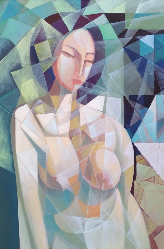 Morning (70x80cm, cubism, oil painting, ready to hang)