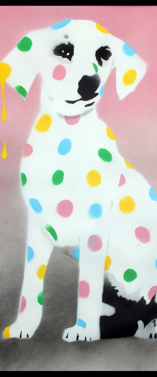 Damien's dotty, spotty, puppy dawg (pink on plain paper)+ free poem. by Juan Sly