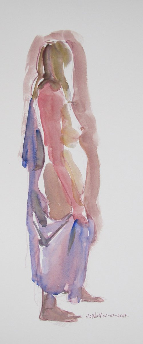 Standing female nude draped by Rory O’Neill