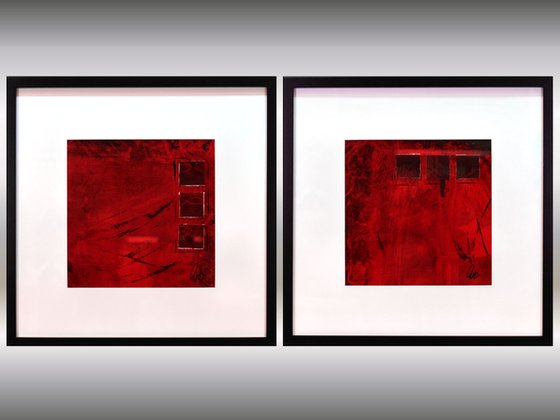 Red Composition - Acrylic Art Painting, Framed, Matted Painting, Abstract Painting,  Large Painting, Wall Art