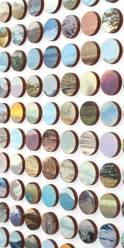 Original mixed media landscape dots collage by Amelia Coward