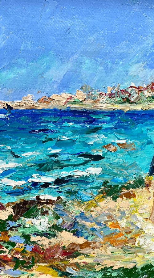 Kitesurfing - Spot atmosphere, 47*37cm, impressionistic oil impasto landscape painting by Olga Blazhko