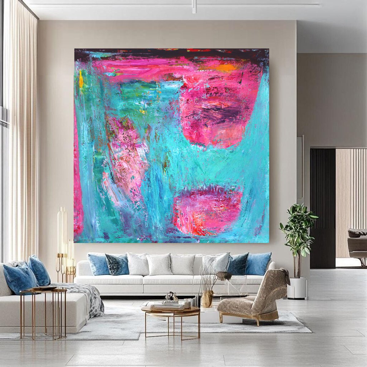 Abstract Acrylic Painting By Veljko Martinovic, 79 X 79", "Life Is A Struggle", Original Artwork