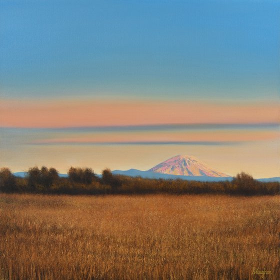 Mountain Wheat Field - Blue Sky Golden Field Landscape
