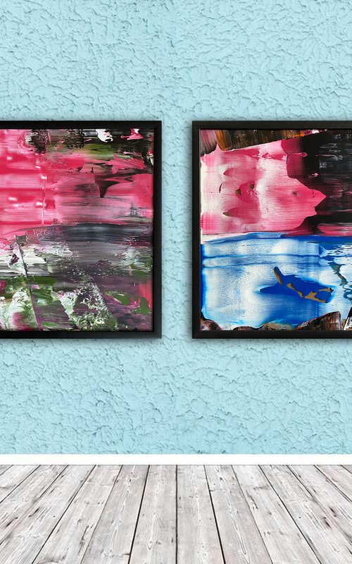 "We Could Be So Good Together" - Original PMS Abstract Diptych Acrylic Paintings On Plexiglass, Framed - 52" x 26" by Preston M. Smith (PMS)