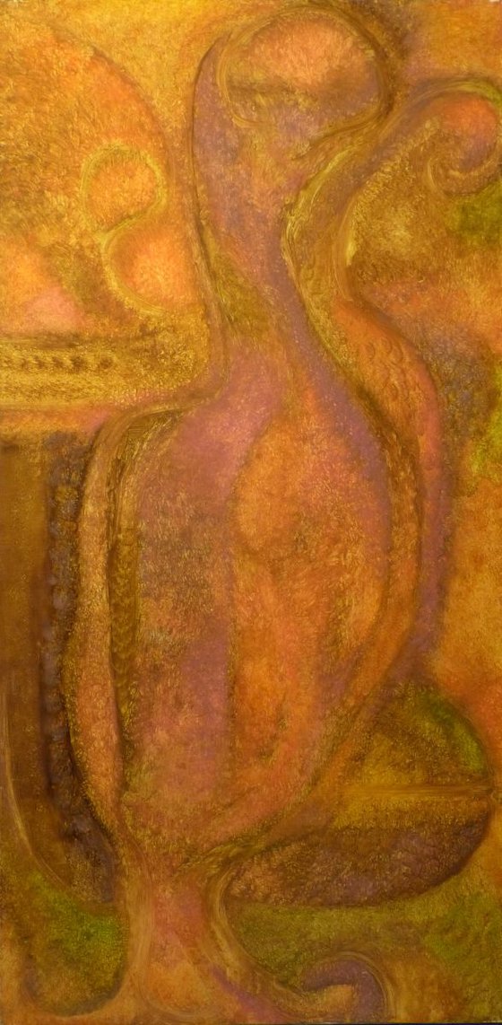 The old lady with a basket, oil on canvas 60x120 cm