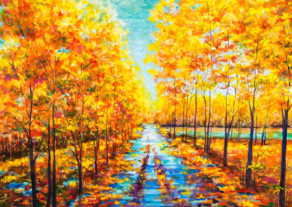 Impressionistic Landscape Painting By Galyna Shevchencko, 17 X 12, Fall, Original Artwork