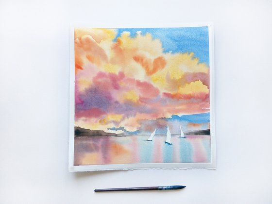 Seascape painting/Sunset clouds painting