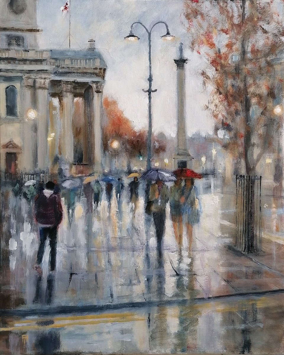 Impressionistic Cityscapes Acrylic Painting By Alan Harris, 16 X 20, Icons Of London Trafalgar Sq, Original Artwork