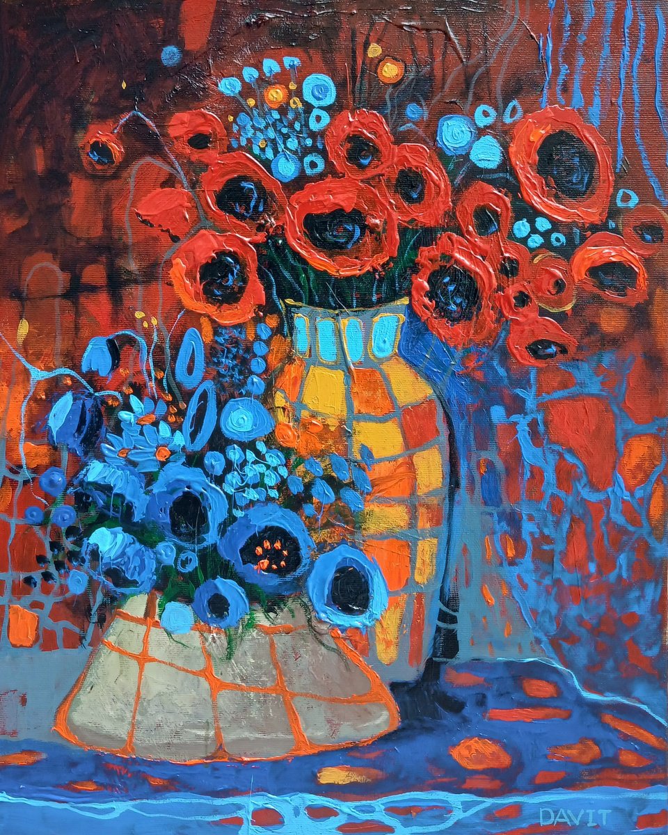 Red And Blue Bouquet By Davit Arstamyan, 16 X 20, Artwork For Sale On Artfinder