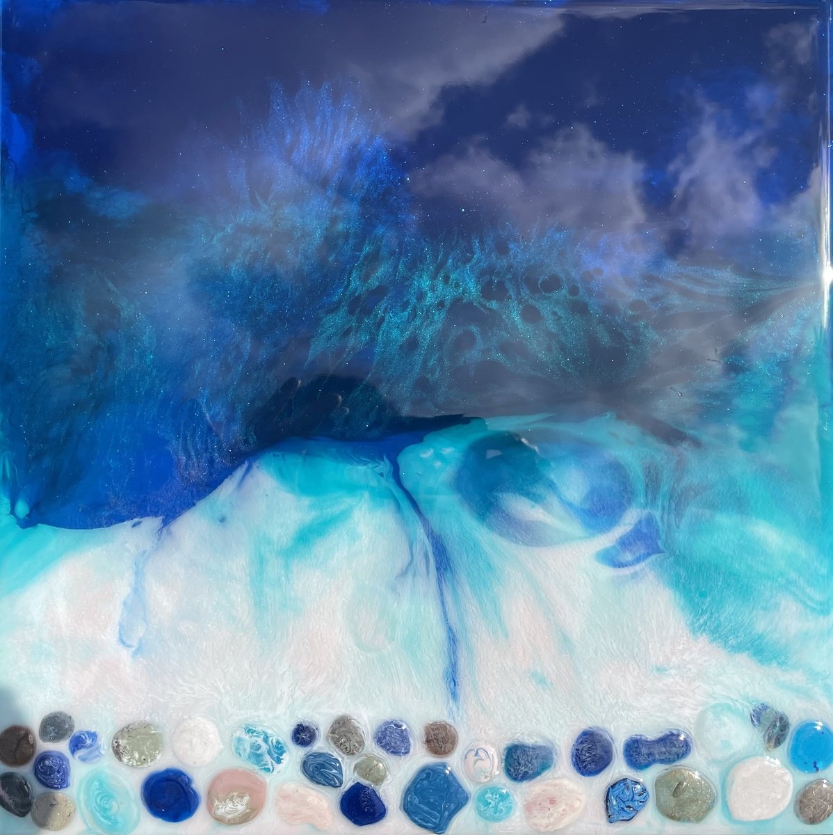 Tiger Ocean Resin with Pebbles by Hannah Bruce