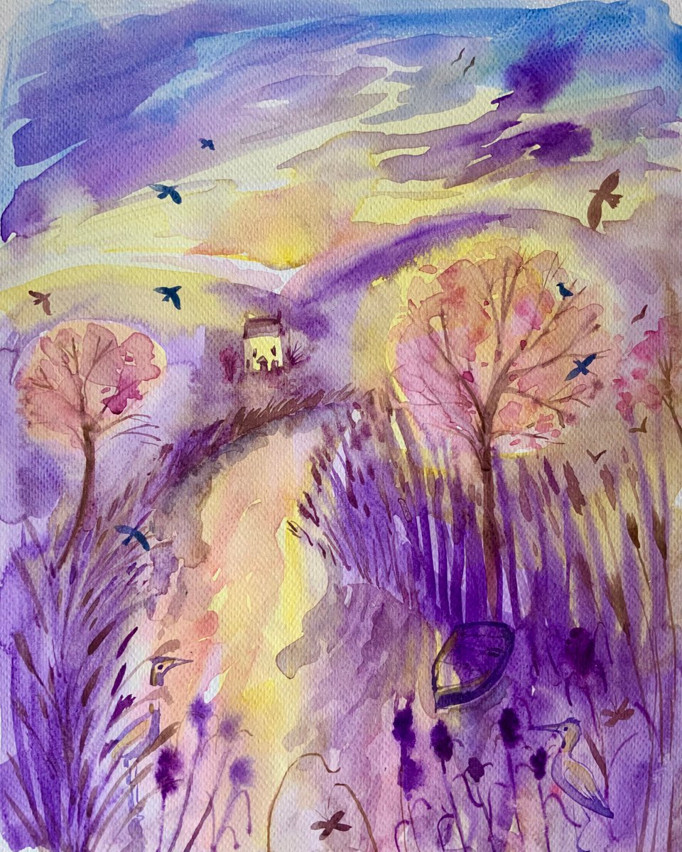 Impressionistic Landscape Watercolour By Mary Stubberfield, 9 X 11", Spring River Landscape, Original Artwork