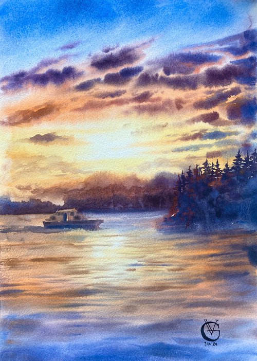Sunset on the lake by Valeria Golovenkina