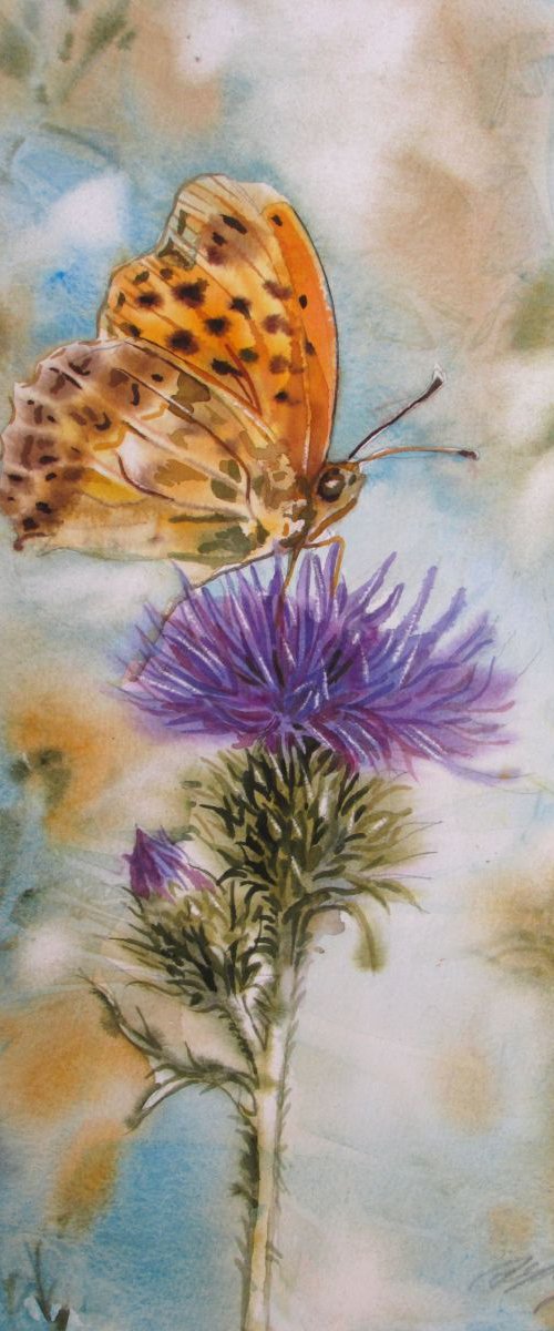 A painting a day #1 "butterfly with thistle" by Alfred Ng