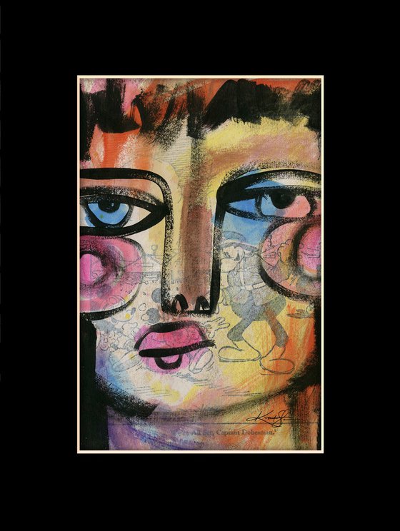 Funky Face Collection 9 - 3 Mixed Media Collage Paintings by Kathy Morton Stanion
