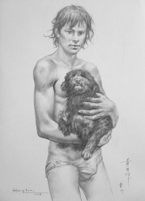 Drawing pencil boy nude  #16-9-4 by Hongtao Huang