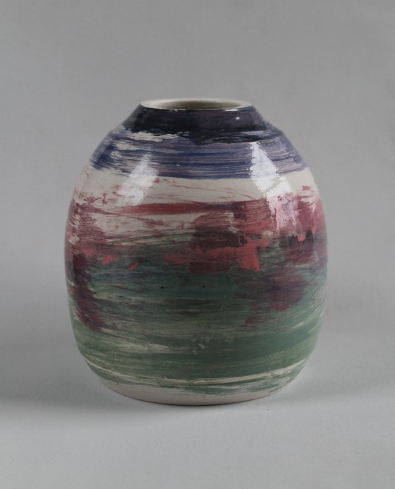 Vessel 4, handpainted with oxides underglazes.