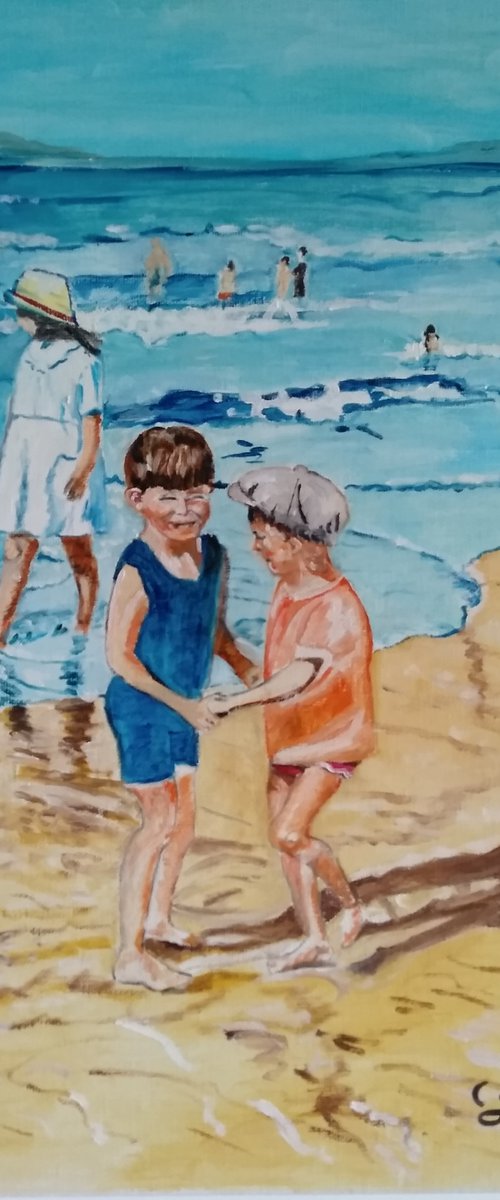 Two brothers - on the beach - children by Isabelle Lucas