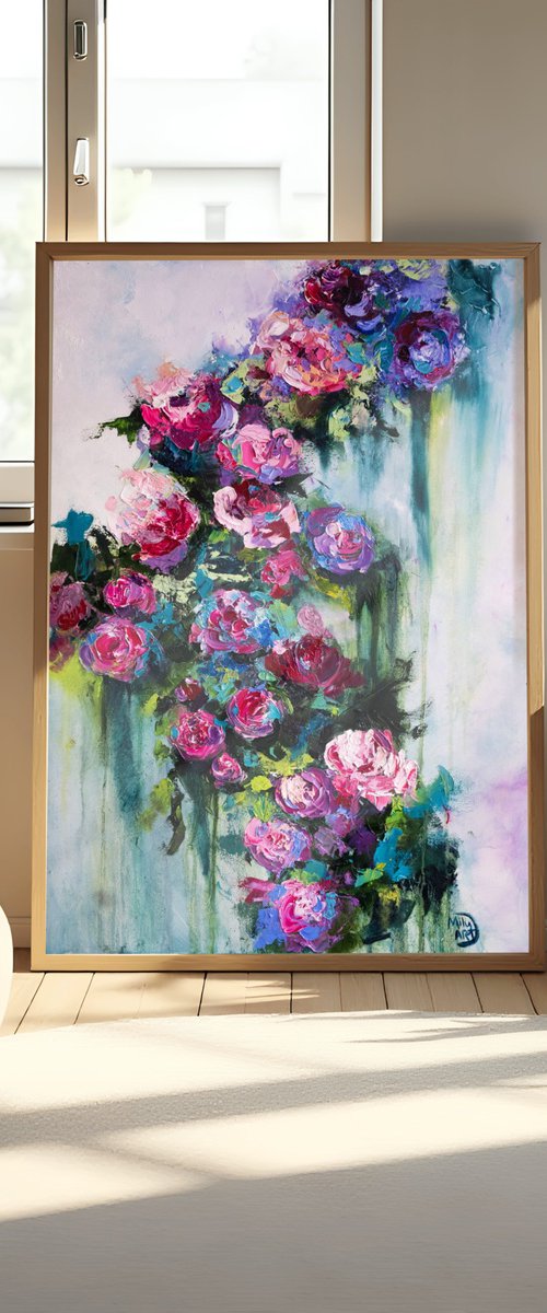 Textured Roses Oil Painting by Mily Art