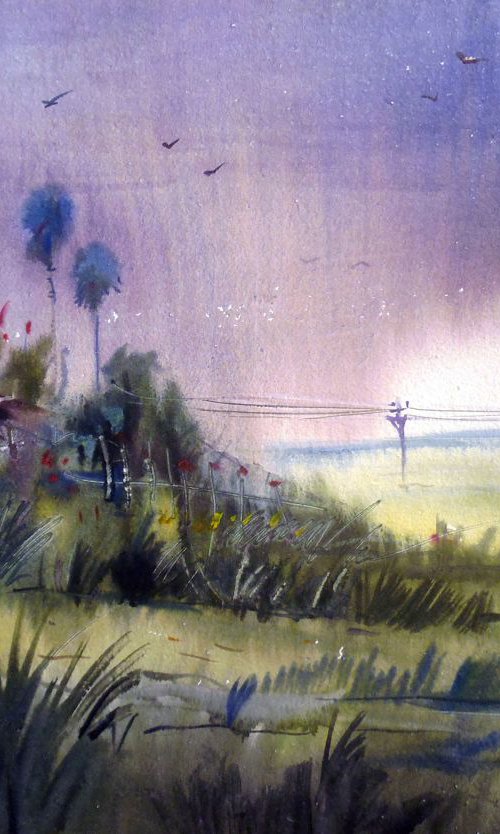 Monsoon Village- Watercolor Painting by Samiran Sarkar