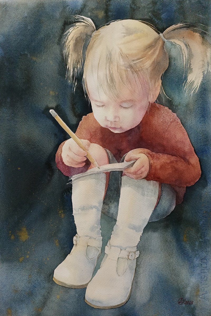 Impressionistic Portrait Watercolour By Oksana Duchenchuk, 15 X 22", Letter To Saint Nicholas, Original Artwork
