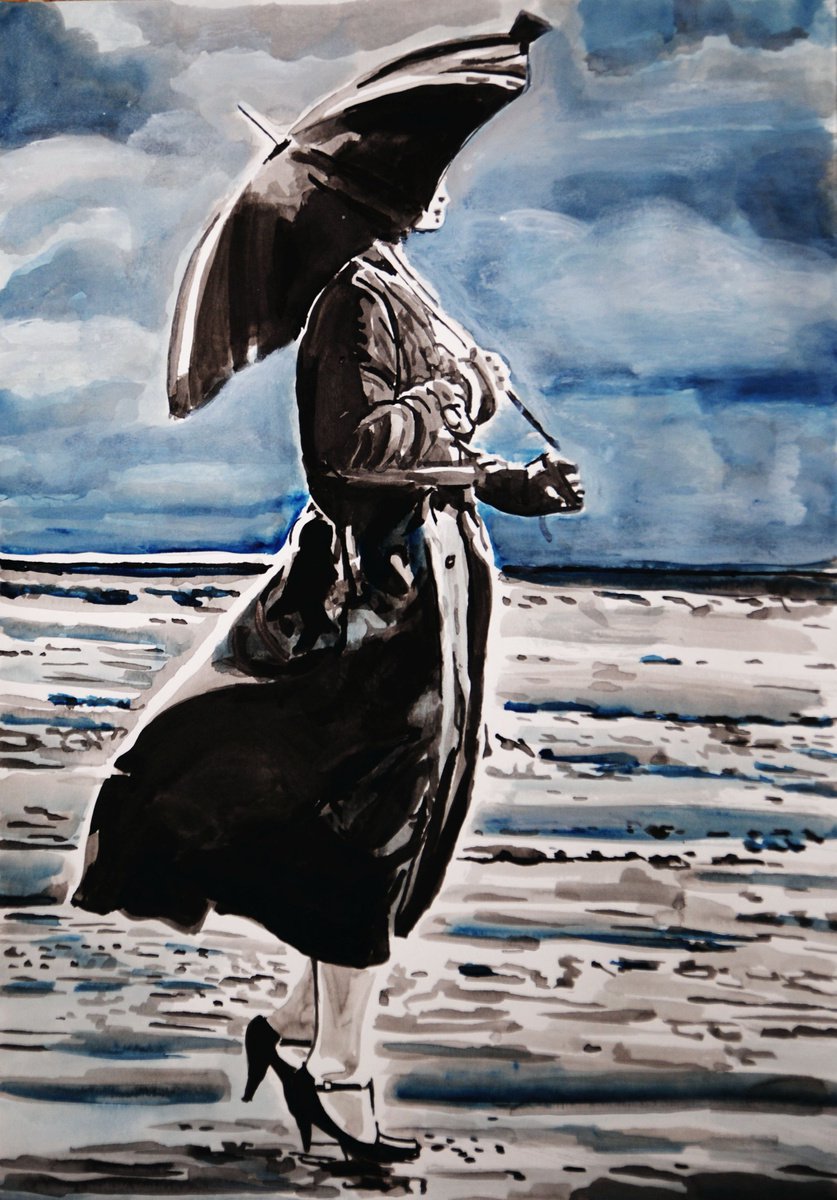 Lady with umbrella / 50 x 35 cm by Alexandra Djokic