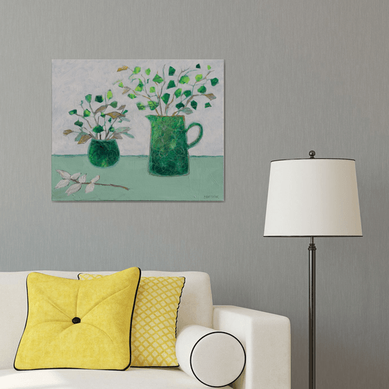 Green pot and jug still life