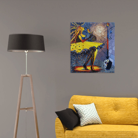 Passionate music (70x80cm, oil painting, modern art, ready to hang, music painting)