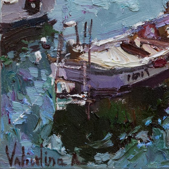 Boats in the bay - Original oil painting