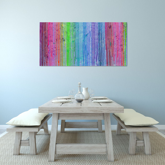 160x80x4 cm Melted Rainbow - XXXL Large Modern Abstract Big Painting,  Large Painting - Ready to Hang, Hotel and Restaurant Wall Decoration