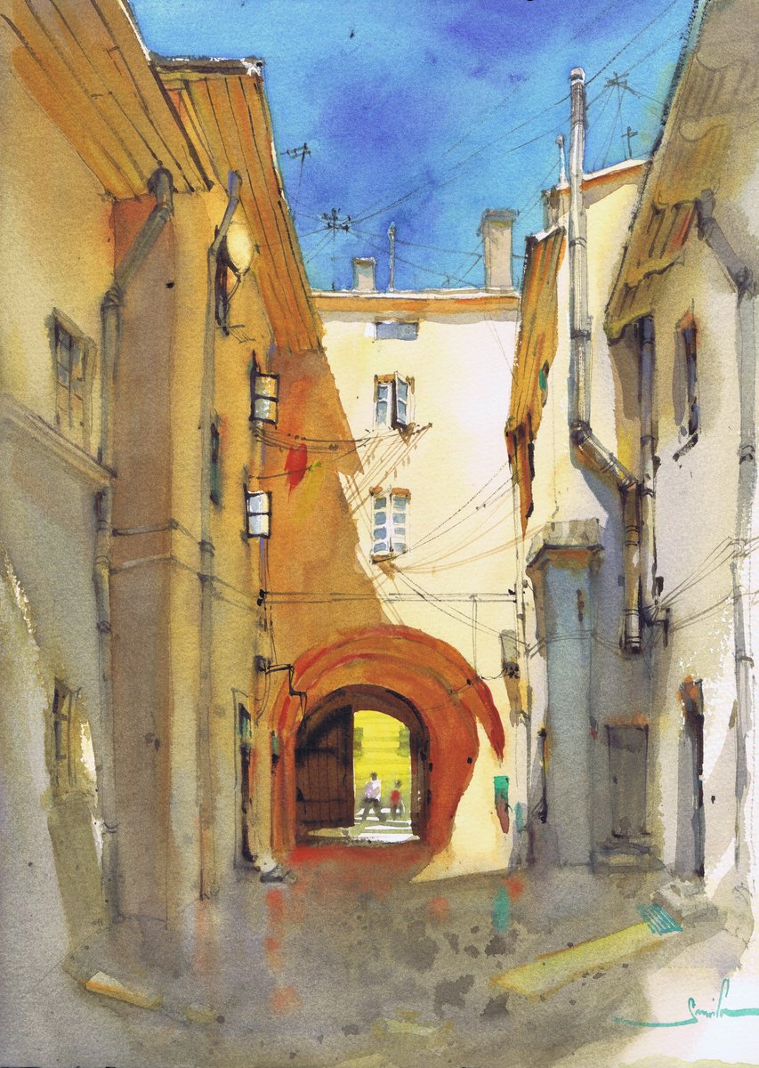 Expressive Landscape Watercolour By Samira Yanushkova, 11 X 16", Enchanting Edifices, Original Artwork