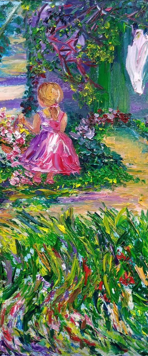 Girl picking flowers in the garden by Oksana Fedorova