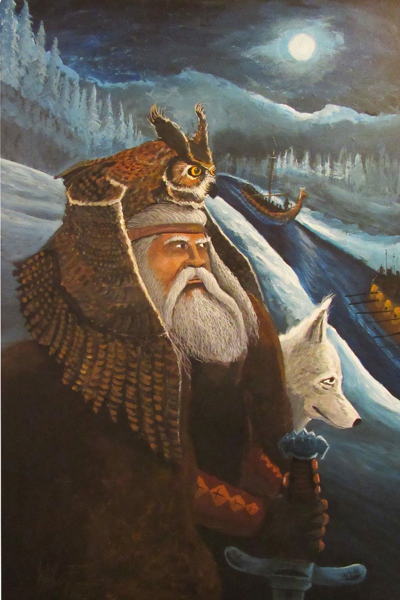 Impressionistic Portrait Acrylic Painting By William F. Adams, 24 X 36", Night Of The Owl And Wolf, Original Artwork