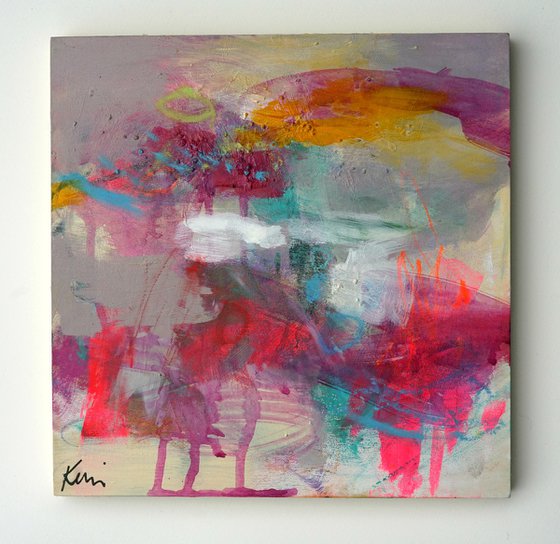 Sweet Tarts on the Tongue 10x10" Colorful Colorful Cheerful Abstract Expressionist Painting