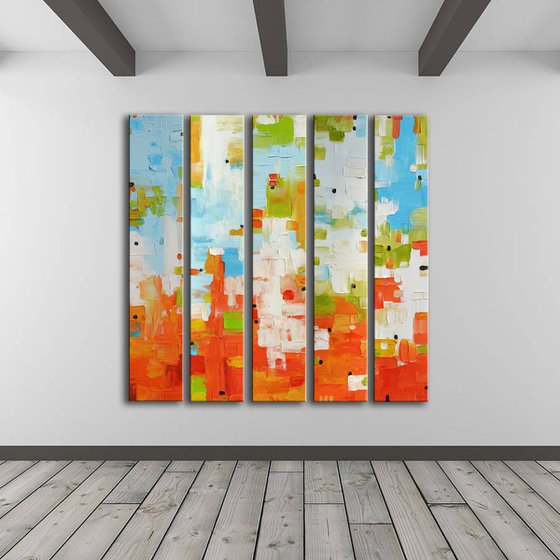 Abstract painting on 5 panels