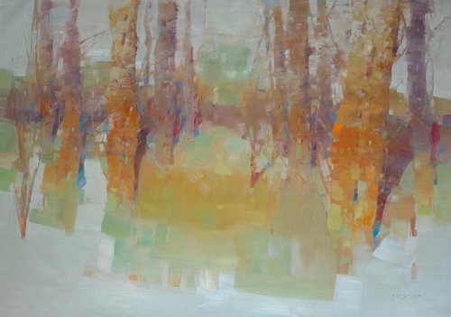 Morning Trees, Original oil painting, Handmade artwork, One of a kind by Vahe Yeremyan