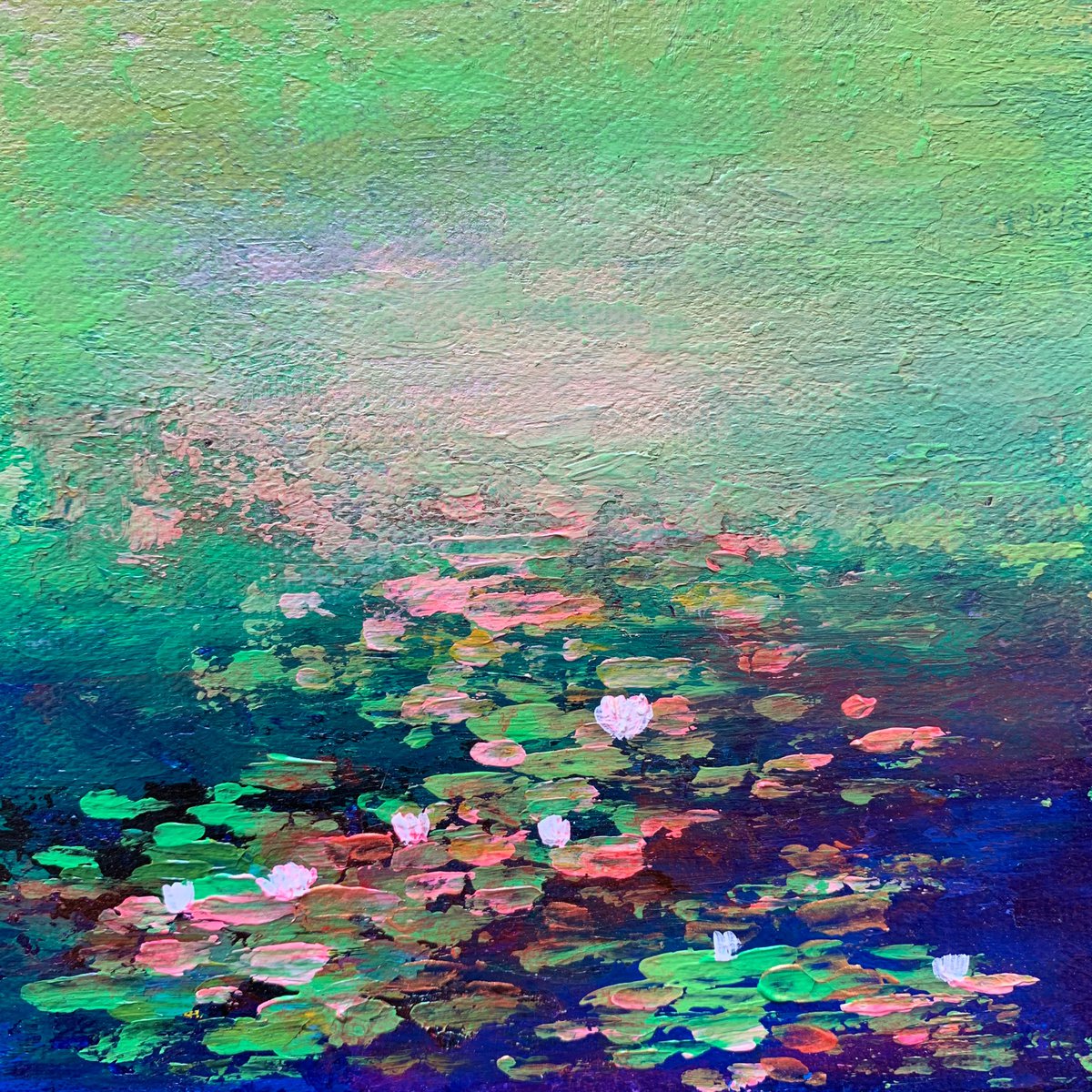 Abstract water lily pond! Miniature painting by Amita Dand