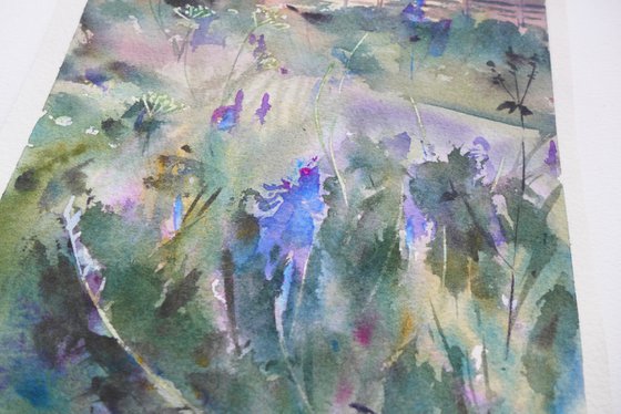 Small watercolor landscape, Summer outside the city