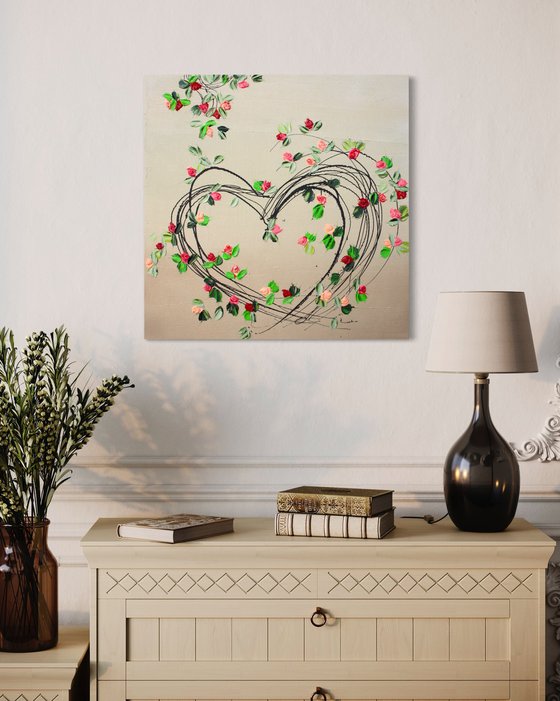 Floral blue painting "Blooming Heart"