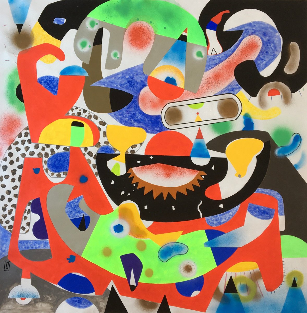 Expressive Abstract Acrylic Painting By Frantisek Florian, 43 X 43, Space Traveler, Original Artwork