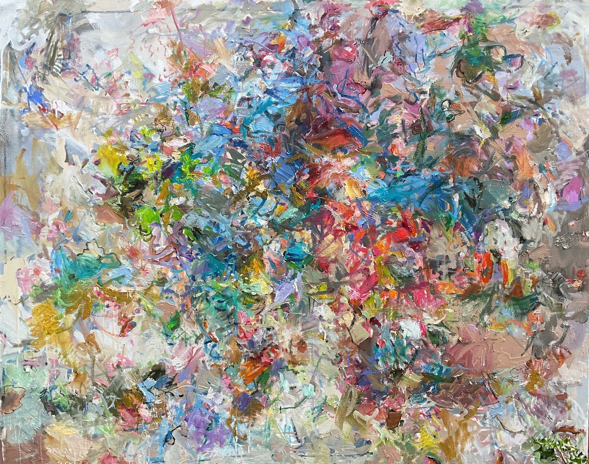 Impressionistic Abstract Oil Painting By Lana Verdi, 57 X 45", Propagation, Original Artwork