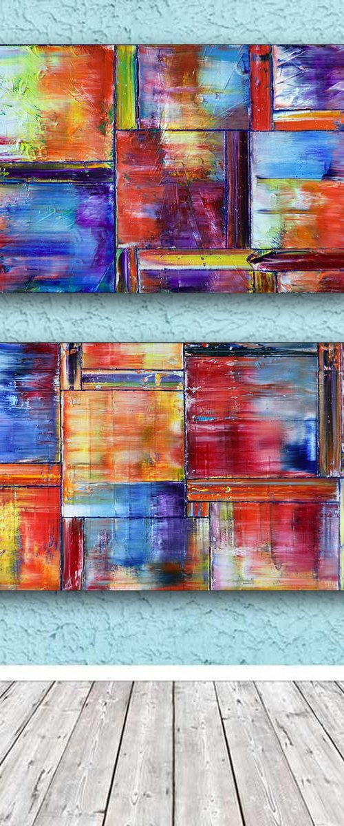 "So Happy Together" - Original Extra Large PMS Abstract Diptych Oil Paintings On Canvas - 48" x 48" by Preston M. Smith (PMS)